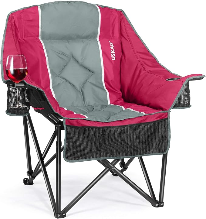 Oversized Camping Chair for Adults - Heavy Duty 400 lbs Padded Folding Chair with Wine Glass Holder, 2 Cup Holders & Side Pockets, Portable Carry Bag for RV, Tailgating, Lawn