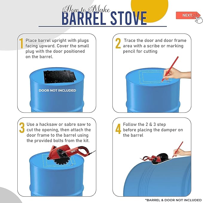 Adapter Kit – Perfect for 30 to 55 Gallon Drums - Double Barrel Stove Adapter Kit - Camping Equipment Barrel Stove Kits - Fire Wood Camp Stove Fire Barrel Kit for Emergency Heating & Cooking……