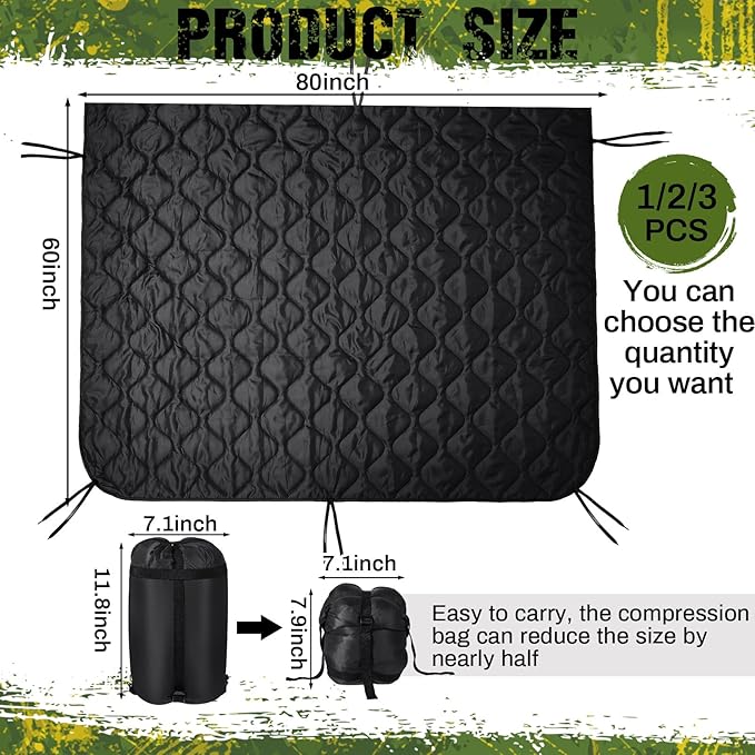 Barydat 1/2/3 Pack 80 x 60/92 x 64 Inch Woobie Blanket Military Poncho Liner Hunting Blanket Waterproof Thermal Poncho Liner with Bag Camo for Outdoor Camping Hiking