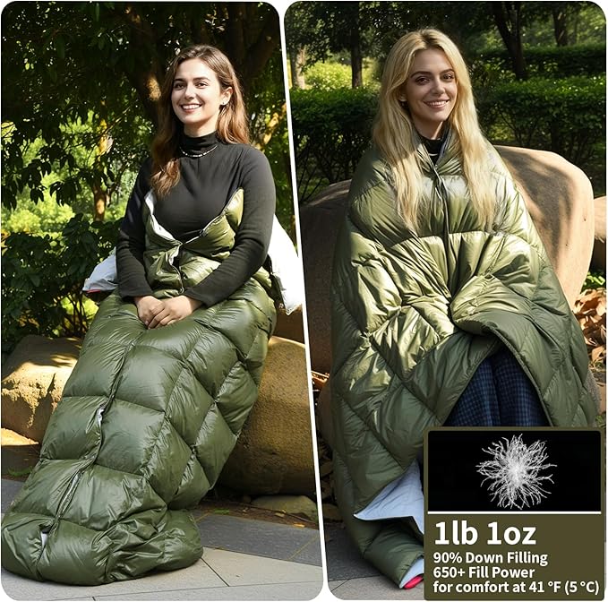 Down Camping Blanket - Lightweight, Packable, Warm & Puffy Outdoor Travel Quilt for Sleep, Hiking, Backpacking, Stadium, Festivals, Water-Resistant Sleeping Bag 55"x79"
