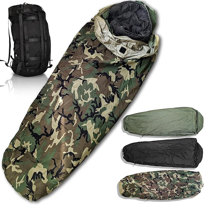 Military Sleeping Bag System Tactical Gear – 4-Part Modular Sleeping Bags Cold Weather Includes Stuff Sack, Bivy Cover, Intermediate Cold Weather and Patrol Bag – Waterproof and Lightweight
