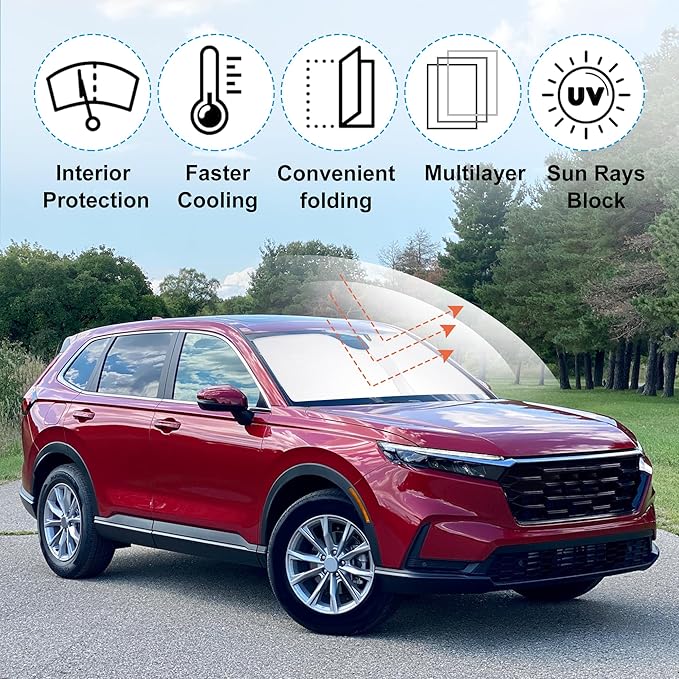 Windshield Sun Shade Custom Fit 2023 2024 2025 2026 Honda CRV SUV, LX, EX, EX-L, Sport Hybrid, Touring Accessories Foldable Sunshade Sun Blocker Front Window Shades Covers