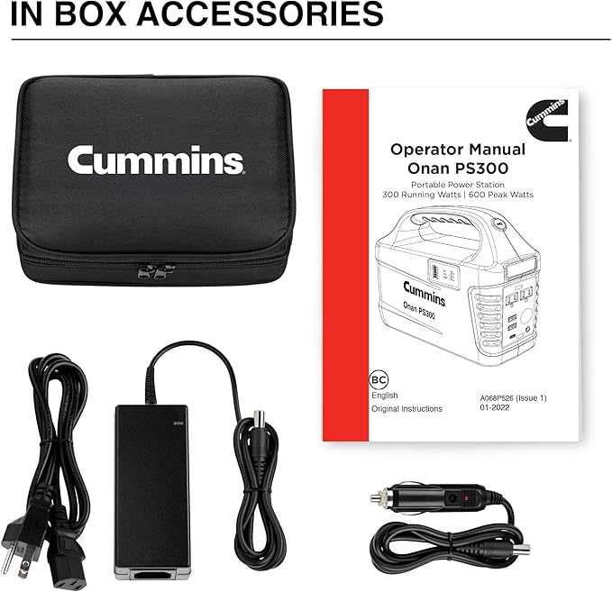 Cummins 296Wh 600 Peak Watt Portable Power Station and Solar Generator, Pure Sine Wave AC Outlet, Backup Lithium Battery for Camping, Home, Travel, Indoor/Outdoor Use (Solar Panel Not Included)