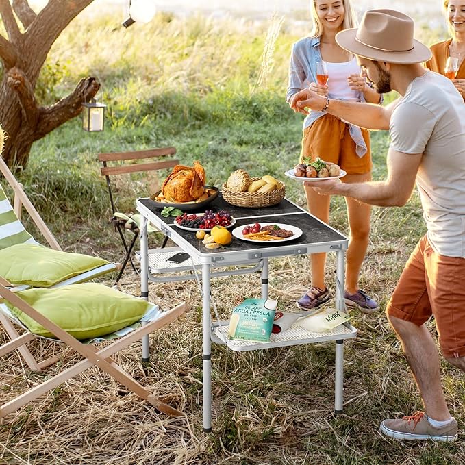 Titanker Folding Camping Table 3ft, Large Camp Table Portable with Extra Side Racks & Storage Net, Folding Picnic Table, Outdoor Patio Table, RV/Car Camping Essentials, Aluminum, Silver
