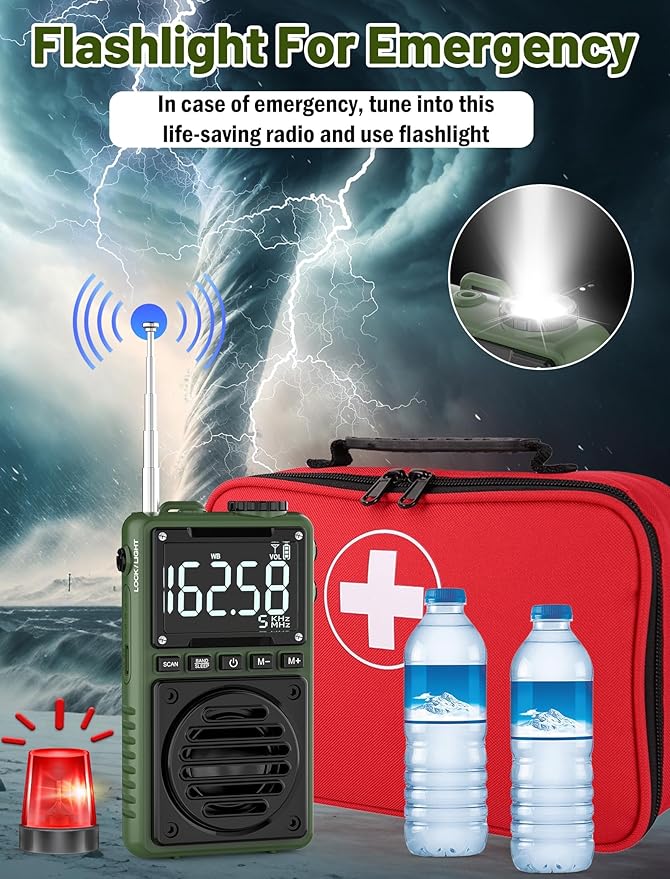 Digital AM FM Weather Band Radio with Flashlight,850mAh Rechargeable Portable Pocket Radio with Best Reception,LCD Screen, Back Clip,Stereo Earphone Jack, SOS Alarm,Sleep Timer for Jogging,Walking