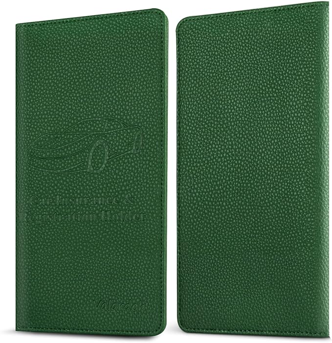Valardoh Premium Car Registration and Insurance Card Holder, Car Document Holder for Cards, Driver License & other Essential Documents (Dark Green)