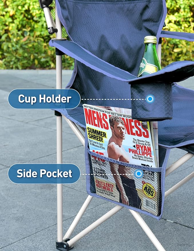 Docusvect Beach Chair with Canopy Shade and Fan – 360° Rotatable & 3-Speed Airflow, Camping Chair with Canopy and Powerful & Quiet Fan, Cup Holder, Side Pocket – Supports 330 LBS