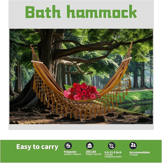 Portable Hammock,Bohemian Hammock,Rope Hammock,Suitable,Yard, Beach, Backyard,Garden (Khaki) 79 * 39