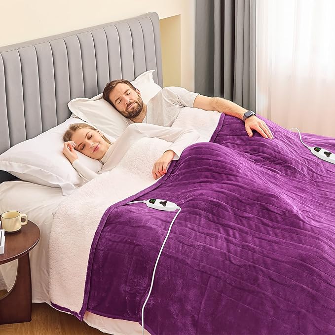 greenoak Heated Blanket Electric King Size 100"X90" Dual Control, Heating Blanket with 10 Heat Levels 1/2/4/6/8 Hours Auto-Off, Sherpa Soft Warm Christmas Blanket,Taro Purple