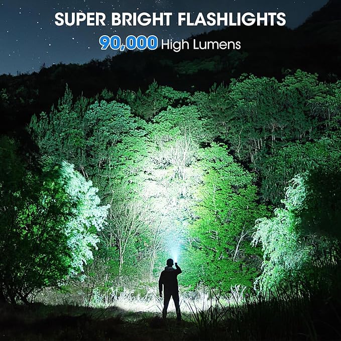 Rechargeable 99,000 High Lumens Flashlight - 2Pack Bright LED Flash Light with 5 Modes, Powerful Waterproof Handheld Lintera for Camping Home