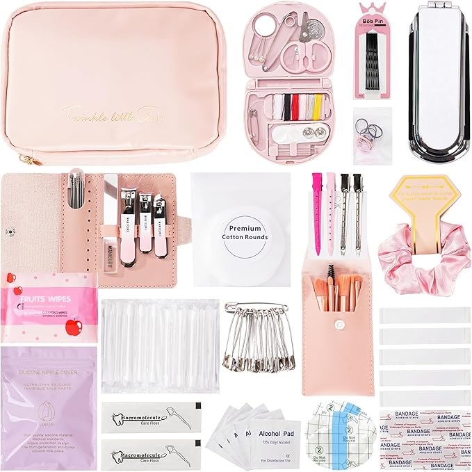 Wedding Day Emergency Kit for Bride, 39 Pc Essential Items for Brides Daily Use Women Wedding Gift, Travel Kit Personal Care Survival Set with Bride Makeup Bag - Wedding Emergency Kit Supplies