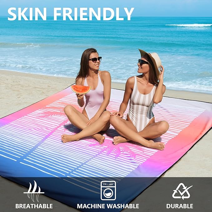 HIHOHO Beach Blanket Waterproof Sandproof Extra Large Beach Mat 79" X 83"/120"x108"for 1-8 Adults Quick Drying Durable Outdoor Picnic Mat for Beach Travel Camping Hiking