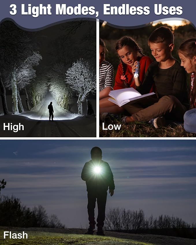 EverBrite Small Flashlight, Compact LED Flashlights with 3 Modes, Water-Resistant Mini Flashlight for Home, Camping, and Emergencies, 3 AAA Batteries Included, Gray,1 Pack