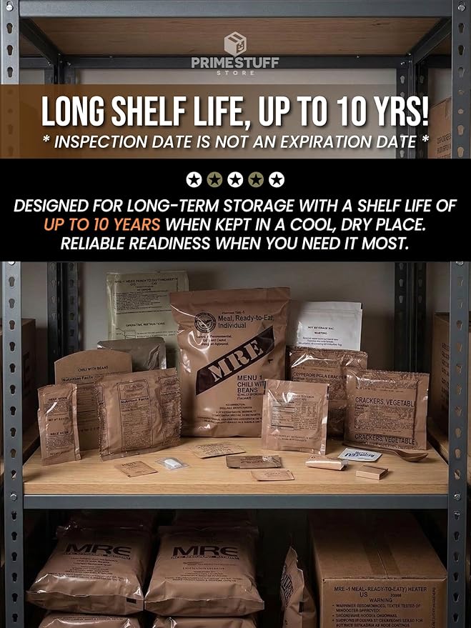 MRE Meals Ready to Eat – Military Survival Food Kit for Camping, Hiking, Hunting, Fishing, Outdoor Adventure & Emergency Preparedness – Complete Meal Rations with Flameless Heater, Long Shelf Life (Inspection Date 2026), Random Menu 3 Packs