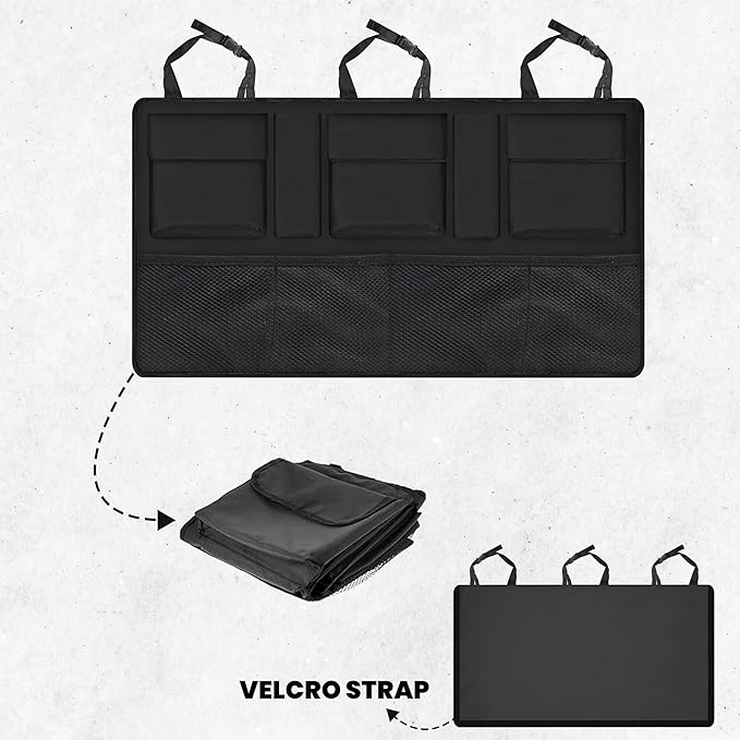 EcoNour Backseat Trunk Organizer | 42 x20 Inches Car Storage with 9 Spacious Pockets | Waterproof, Heavy-Duty Hanging Organizer for SUVs, Trucks & Hatchbacks | Space-Saving, Foldable & Easy to Install