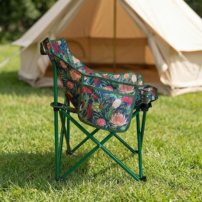 MAGRACE Folding Camping Chairs, Floral Printed, Durable 600D Oxford & Alloy Steel Support, Hiking Beach Fishing Patio Lawn (Floral)