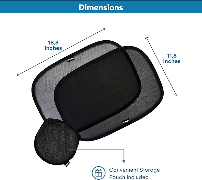 Enovoe Car Window Shades for Baby - (4 Pack) - Medium - 19" x 12" - Cling Car Sun Shade for Windows - Sun, Glare and UV Rays Protection for Your Child