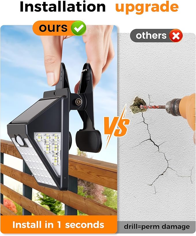 Clip On Solar Lights Outdoor,Motion Sensor Outdoor Lights, 72LEDs 600LM Clip on Solar Fence Lights Outdoor Waterproof LED,Solar Lights for Wall Fence,Deck, Gutter,Camping (2, Black)