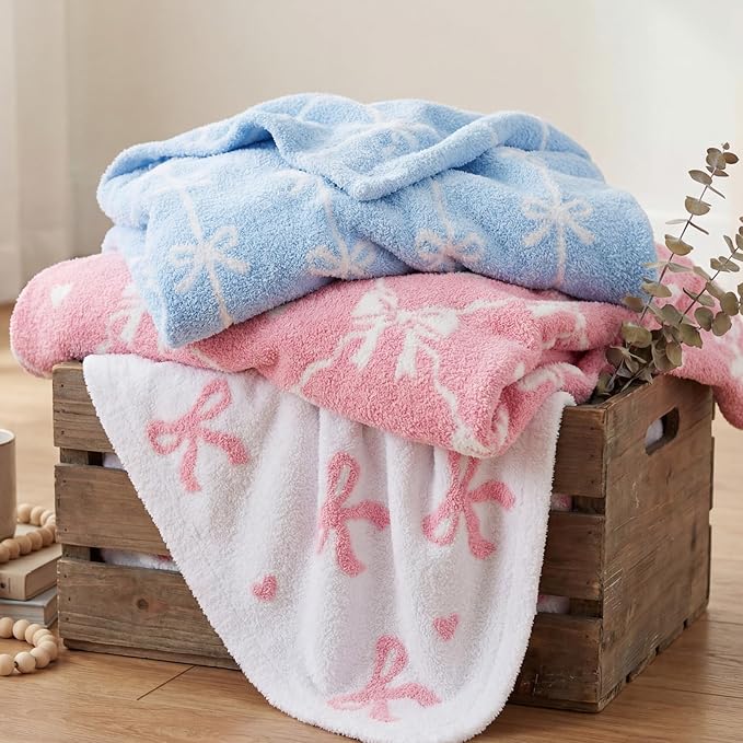 WRENSONGE Throw Blanket Diamond Bowknot Pink Soft Cozy Fluffy Warm Throw for Couch Sofa Bed Camping Picnic Travel Lightweight - 50"*60"