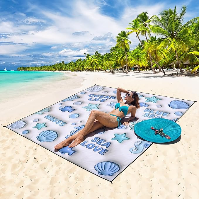 HIHOHO Beach Blanket Waterproof Sandproof Extra Large Beach Mat 79" X 83"/120"x108"for 1-8 Adults Quick Drying Durable Outdoor Picnic Mat for Beach Travel Camping Hiking