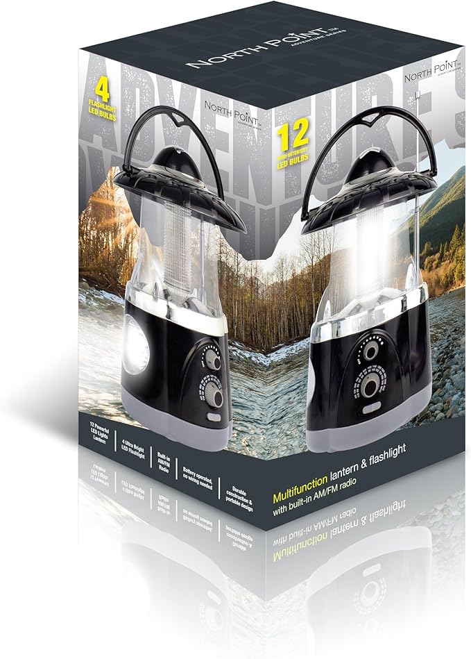 Northpoint 190507 12-Led Lantern With 4-Led Flashlight & Am/Fm Radio (Black)