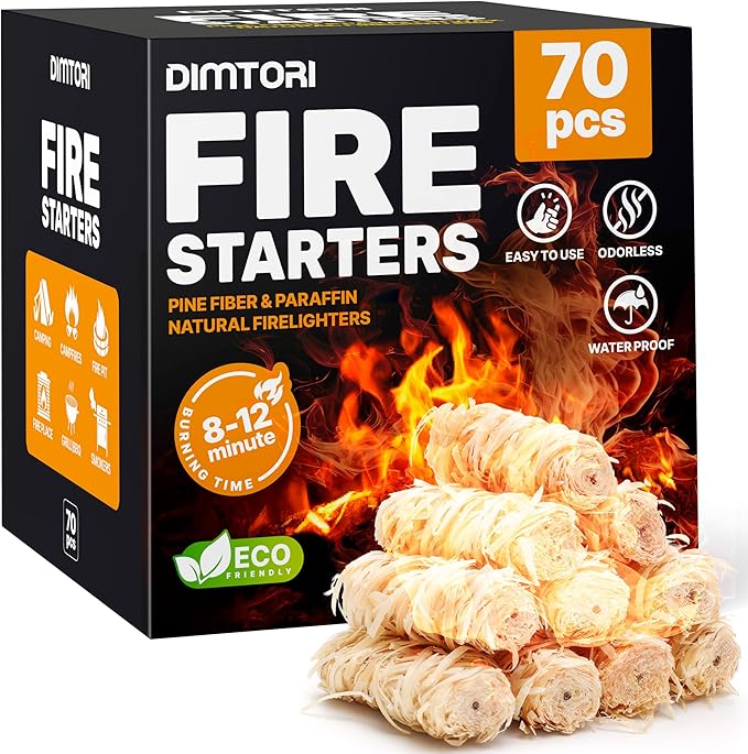 70 pcs Fire Starter - Natural Fire Starters for Campfires, Fire Pit, Pizza Oven, Fireplace, Smoker, BBQ, Pellet Stove & Wood - Fire Starters for Grill, Charcoal Starter