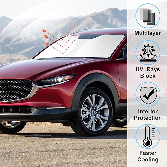 Windshield Sun Shade Custom Fit 2019-2023 2024 2025 2026 Mazda CX-30 CX30 Accessories Foldable Sun Visor Protector Sunshade Front Window Covers