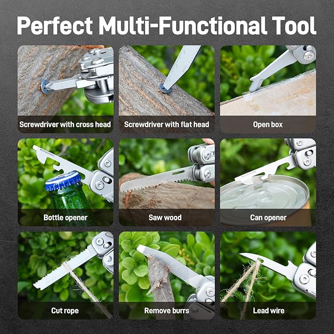 Teslong 18-in-1 EDC Multitool Pliers with Scissors, Pocket Knifes with Screwdrivers, Replaceable Wire Cutters and Saw with Self-locking, Outdoor, Survival, Camping, Stainless Steel, Gift for Men Dad