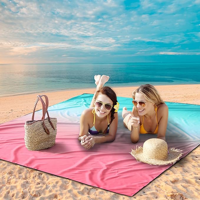 AISPARKY Beach Blanket Waterproof Sandproof Extra Large, Oversized Beach Mat, Quick Drying&Compact&Lightweight, Picnic Blankets Vacation Essentials for Outdoor Beach Camping (79" X 108" (6 Person))