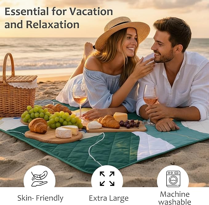 Exclusivo Mezcla Waterproof Picnic Blankets 60x80 Inch, 3 Layer Extra Large, Sandproof and Foldable Outdoor Blanket for Beach Camping, Park and Travel