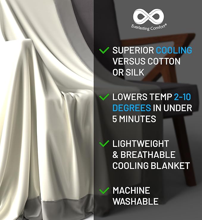 Everlasting Comfort Cooling Blanket for Hot Sleepers - Soft, Lightweight & Breathable Throw Blanket with Easy to Clean Material - Luxury Throws for Hot Flashes & Night Sweats (60"x80")