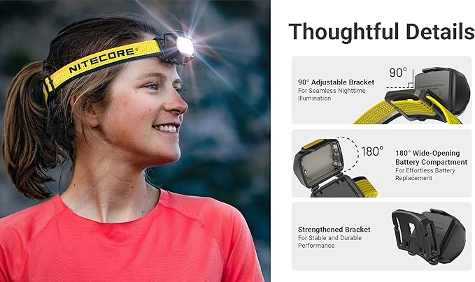 Nitecore UT27 MCT Pro 800 Lumen Running Headlamp USB-C Rechargeable Dual Power with 3 Color Temperatures Red Light Lightweight Trail Hiking Camping Sticker (Black)