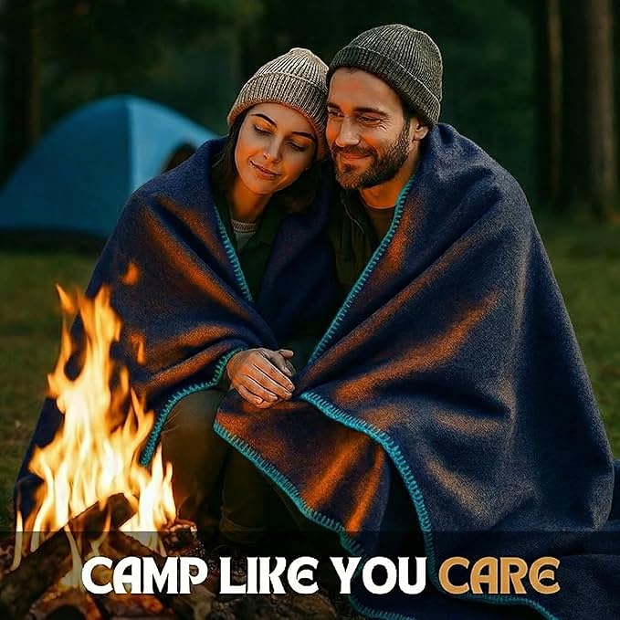 Wool Camping Blanket – 70% Wool Heavy-Duty Military Style Throw, Warm & Washable, Fire Retardant Cover for Emergency, Survival & Outdoor Use – Perfect for Camping, Car, Home & Hiking, Navy 62x84