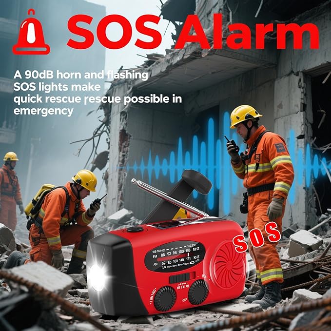 6000mAh/22200mWh Emergency Weather Radio, AM/FM/NOAA Hand Crank Solar Powered Radio, Emergency Phone Charger, 1W 4 Modes Flashlight, SOS Alarm, Earphone Jack, for Emergency