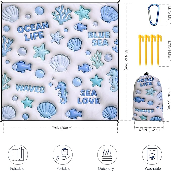 HIHOHO Beach Blanket Waterproof Sandproof Extra Large Beach Mat 79" X 83"/120"x108"for 1-8 Adults Quick Drying Durable Outdoor Picnic Mat for Beach Travel Camping Hiking