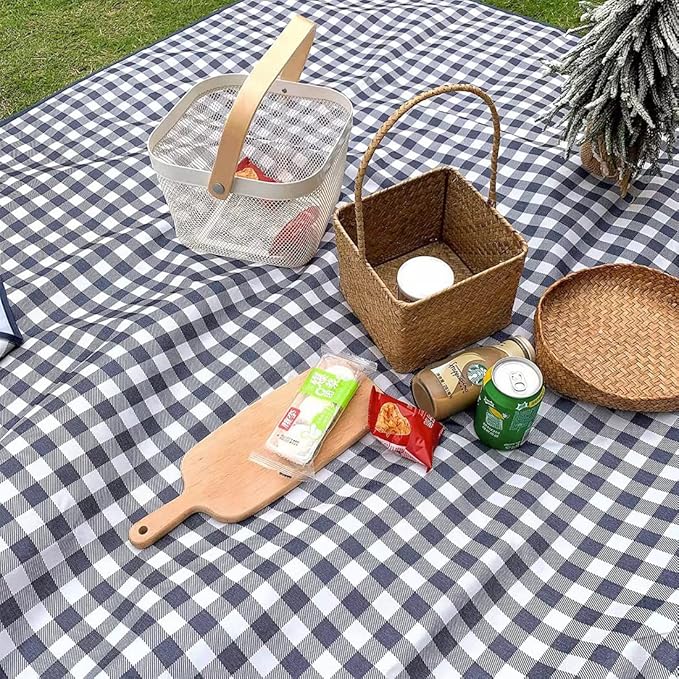 LRUUIDDE Extra Large Picnic Blanket Beach Blankets, Outdoor Foldable Waterproof Sand Mat for Beach Camping Hiking Travel Family Concerts Grass Park Music Festival Lawn Mats (Dark Blue, 80x80inch)