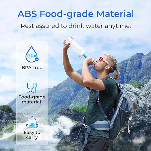 Waterdrop Water Filter Straw, Camping Water Filtration System, Water Purifier Survival Outdoor Drinking Water Purifier for Travel, Backpacking and Emergency Preparedness, 0.1 Micron (Blue), Pack of 2