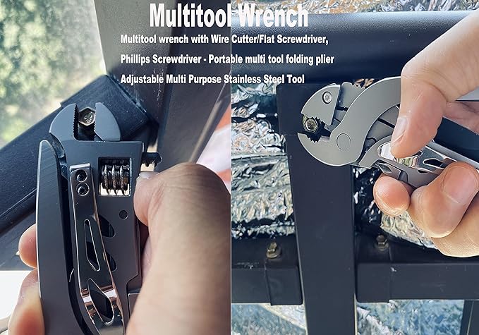 Multitool Wrench With 7 Tools/Pliers/Wire Cutter/Flat Screwdriver/Phillips Screwdriver, Portable Adjustable Pocket Folding Multi Tool Plier Multipurpose Tool (Silver)
