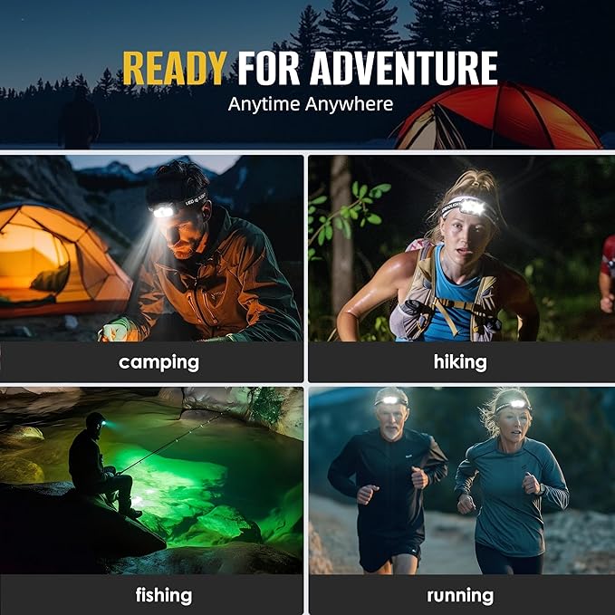 HOKOILN 3-Pack LED Headlamp Rechargeable with Green & Red Light -1300 Lumen Ultra-Bright Flashlight Headlight for Camping, Running, Hiking, Fishing - Waterproof with 7 Modes