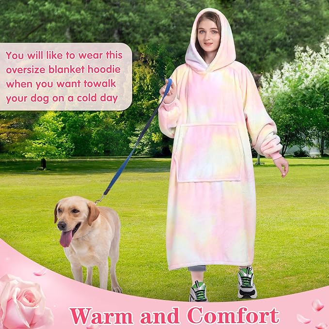 Waitu Wearable Blanket Sweatshirt Gifts for Women and Men, Warm and Cozy Rainbow Blanket Hoodie, Thick Flannel Hoodie Blanket with Sleeves for Adults and Kids