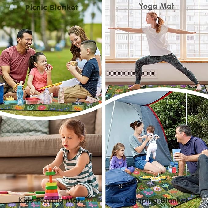 Supfitness Extra Large Picnic Blankets Waterproof Foldable (80 "x 80") Beach Blanket Waterproof Sandproof,3-Layer Thicking Mat Outdoor Packable Camping Blanket