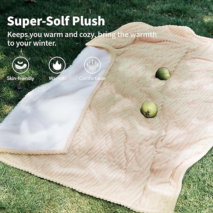 Texciting Heated Blanket Electric Throw 50”X60”-Heating Blanket with 5 Heat Settings-3 Hours Auto Off,ETL Certified,Machine Washable (Beige)