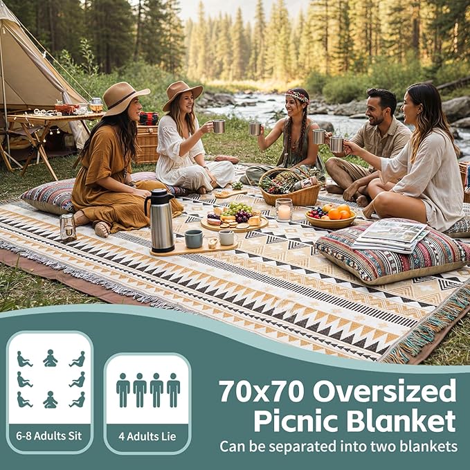 2 in 1 Extra Large Boho Beach Blanket Towel Giant Woven Outdoor Picnic Mat Camping Gear Cruise Essential 2025 Summer Vacation Must Have Airplane Travel Accessories Costa Rica Bahamas Hawaii Trip Stuff