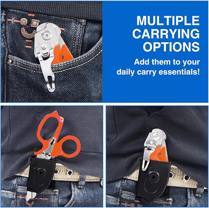 Heavy Duty 6 in 1 Multifunctional Trauma Shears Foldable | Stainless Steel emergency response scissors | Survival Shears with Holster | Medical Trauma shears Tactical With Strap Cutter | Orange