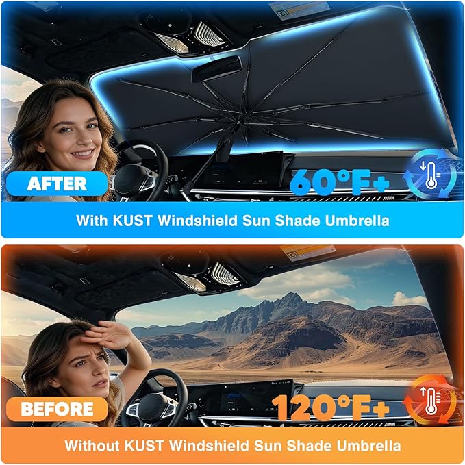 KUST Sun Shade Umbrella for 2015-2025 Chevrolet Chevy Tahoe/GMC Yukon | Custom Fit Windshield Sunshade | Foldable Sunshade with Bendable Handle | Blocks Heat & UV Scratch Resistant
