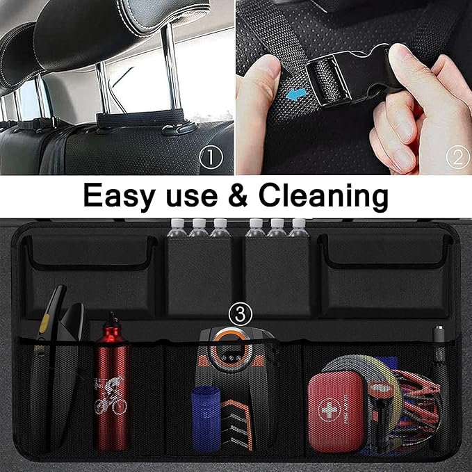 Snuopfy Car Trunk Organizer and Storage, Backseat Hanging Organizer for SUV, Truck, MPV,Van Collapsible Cargo Storage Bag with 7 Pockets, Car Interior Accessories for Men and Women