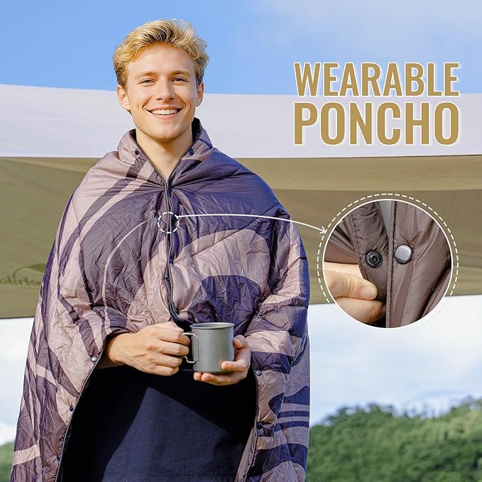 ONETIGRIS Ultralight Camping Blanket, Packable Puffy Quilt Puffy Printed Camping Blanket with Snap Buttons & Corner Loops for Backpacking, Hiking & Travel