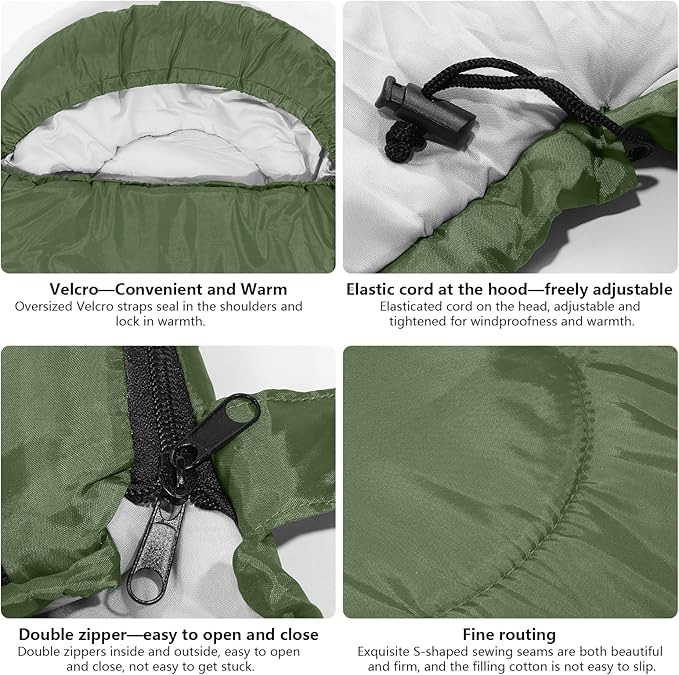 Sleeping Bags, Lightweight Camping Sleeping Bag for Adults, Kids, Hiking, Outdoor, Travel, Cold Weather & Warm