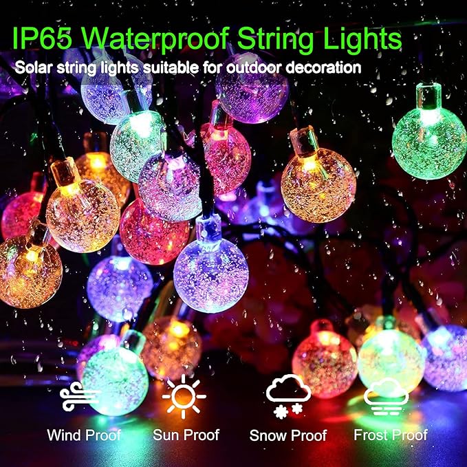 Jedavai Solar String Lights Outdoor 2 Pack 200 Led 80FT Multi-Color Crystal Globe Lights with 8 Lighting Modes, Waterproof Solar Powered Patio Lights for Garden Yard Porch Wedding Party Decoration