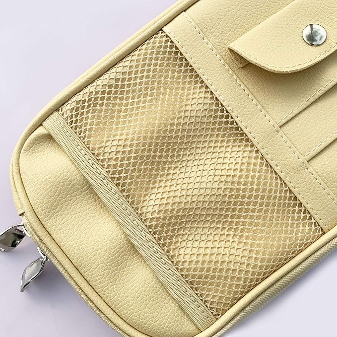 Da by Car Sun Visor Organizer, Multi-Pocket Visor Organizer Storage Pouch for Cars, SUVs & Trucks with Double Zippers, Elastic Bands & Glasses Clip- Organizes Essentials Keep Tidy (Beige Light Yellow)